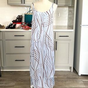 Jacques Ruc Boho Baby Blue Maxi Dress with Brown Print Layered Maxi Size Medium